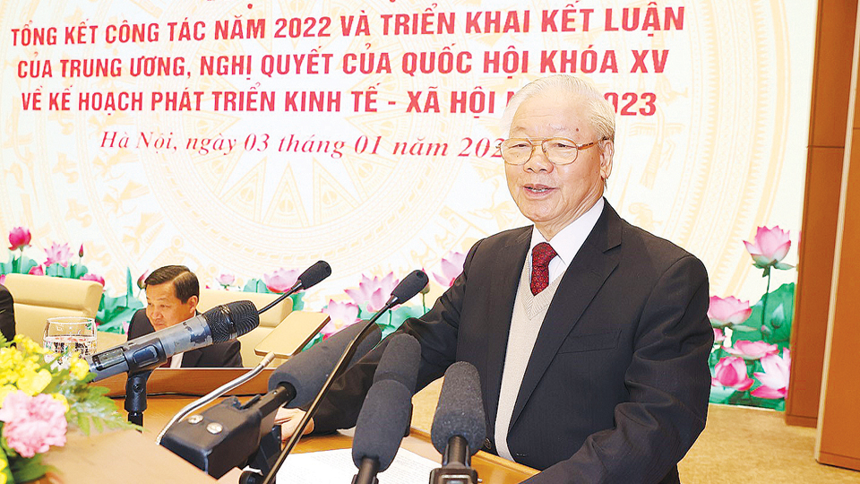 Tổng Bí thư Nguyễn Phú Trọng phát biểu chỉ đạo hội nghị. 
Ảnh: Trí Dũng/TTXVN