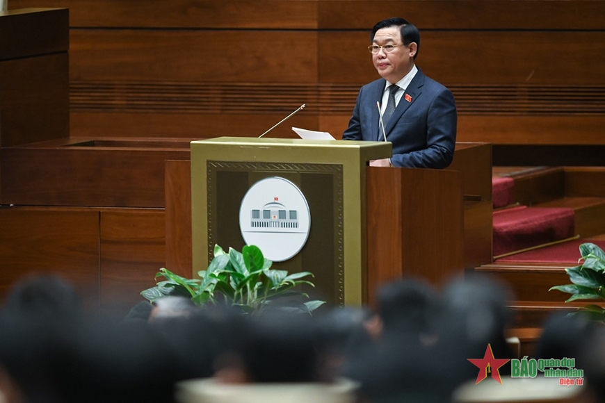 Chủ tịch Quốc hội Vương Đình Huệ phát biểu khai mạc Kỳ họp bất thường lần thứ hai.
