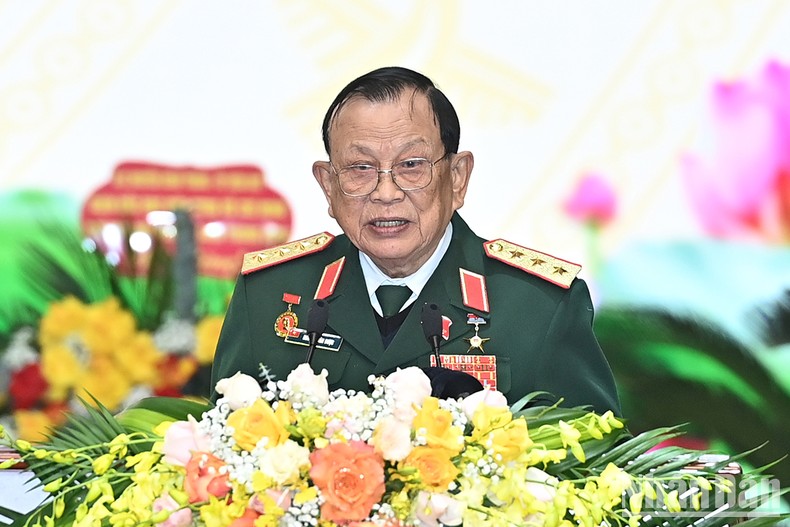 Thượng tướng Nguyễn Văn Được, Chủ tịch Hội Cựu chiến binh Việt Nam khóa VI phát biểu tại đại hội.