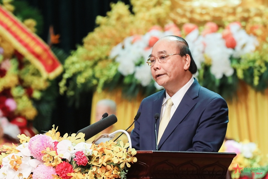 Chủ tịch nước Nguyễn Xuân Phúc phát biểu tại đại hội. 