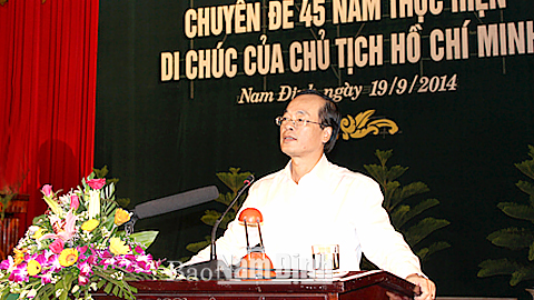 Hội nghị cán bộ chủ chốt của tỉnh học tập Chuyên đề 45 năm thực hiện Di chúc của Chủ tịch Hồ Chí Minh