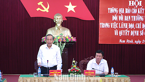 Đoàn kiểm tra của Bộ Chính trị làm việc với Ban Thường vụ Tỉnh ủy Nam Định