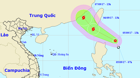 Tin áp thấp nhiệt đới gần Biển Đông (Hồi 13 giờ ngày 5-9)