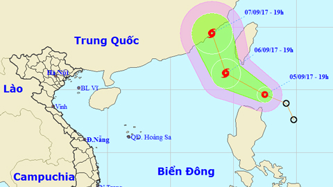 Tin áp thấp nhiệt đới gần Biển Đông (Hồi 19 giờ ngày 5-9)