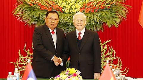 Tổng Bí thư Nguyễn Phú Trọng đón, hội đàm với Tổng Bí thư, Chủ tịch nước CHDCND Lào