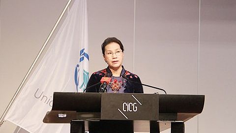 Chủ tịch Quốc hội Nguyễn Thị Kim Ngân phát biểu tại Phiên họp toàn thể IPU-138
