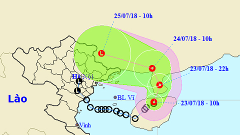 Tin áp thấp nhiệt đới trên đảo Hải Nam (Hồi 10 giờ ngày 23-7)