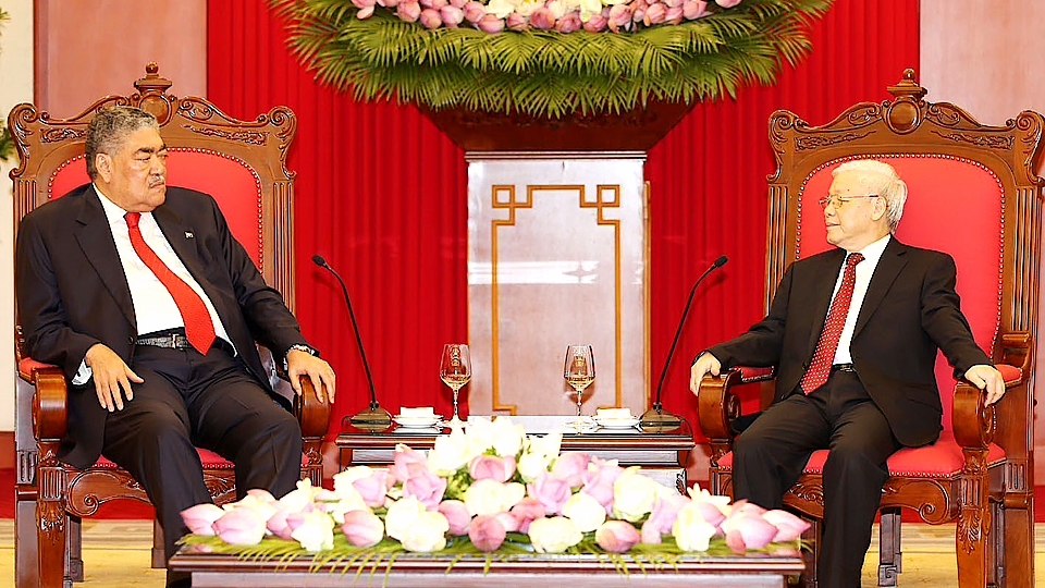 Tổng Bí thư Nguyễn Phú Trọng tiếp Tổng Bí thư Đảng Phong trào Cánh tả Thống nhất Cộng hòa Đô-mi-ni-ca-na