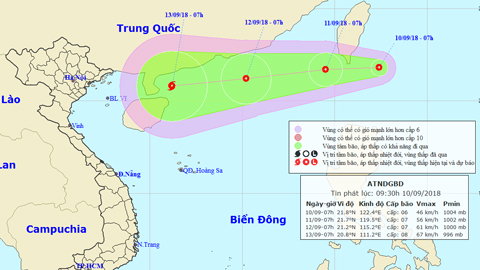 Tin áp thấp nhiệt đới gần Biển Đông (Hồi 7 giờ ngày 10-9)