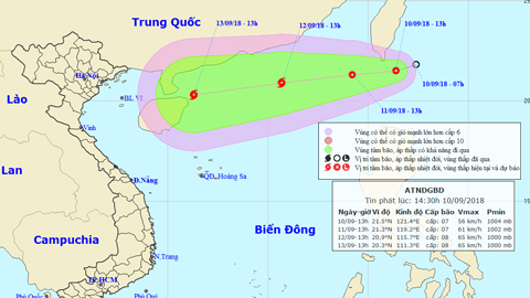 Tin áp thấp nhiệt đới gần Biển Đông (Hồi 13 giờ ngày 10-9)