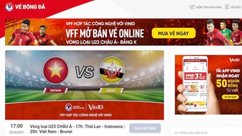 VFF bắt đầu mở bán vé trực tuyến vòng loại U23 châu Á 2020