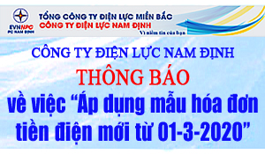 Công ty Điện lực Nam Định thông báo về việc &quot;Áp dụng mẫu hóa đơn tiền điện mới từ 01-3-2020&quot;