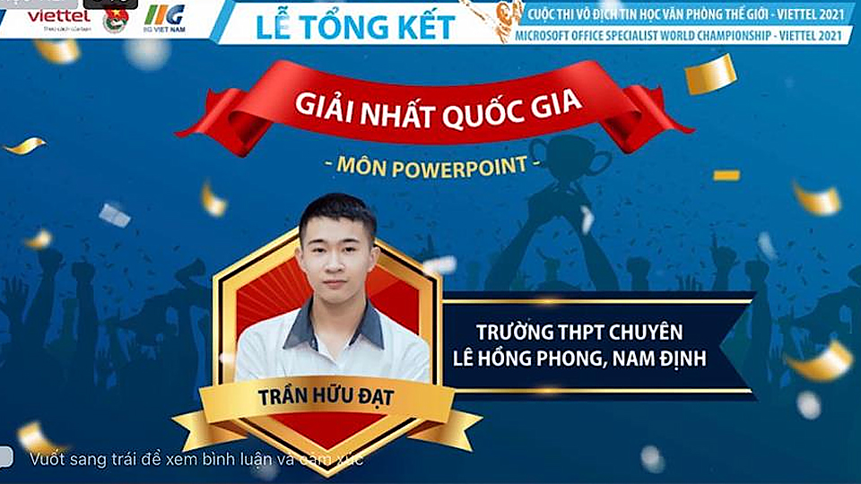 Học sinh Trường THPT chuyên Lê Hồng Phong được chọn tham dự Cuộc thi Vô địch Tin học Văn phòng thế giới