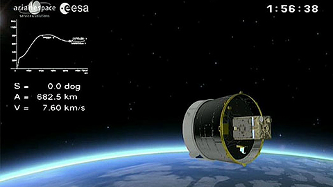 Vệ tinh VNREDSat-1 tách khỏi khoang chở hàng VESPA của tên lửa đẩy VEGA (Ảnh do Viện Hàn lâm Khoa học và Công nghệ Việt Nam cung cấp)