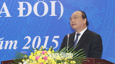 Phó Thủ tướng Nguyễn Xuân Phúc phát biểu tại buổi lễ.  Ảnh: Phương Hoa - TTXVN