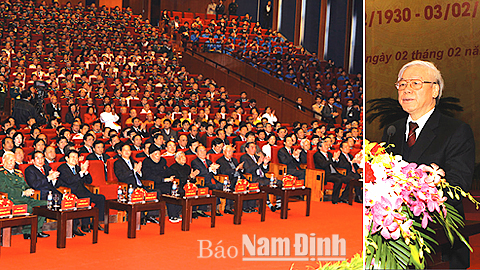 Tổng Bí thư Nguyễn Phú Trọng đọc Diễn văn tại Lễ kỷ niệm. Ảnh: Trí Dũng - TTXVN