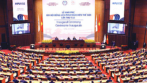 Lễ khai mạc Đại hội đồng Liên minh nghị viện thế giới lần thứ 132 được tổ chức trọng thể tại Nhà Quốc hội ở Thủ đô Hà Nội ngày 28-3-2015. Ảnh: TTXVN
