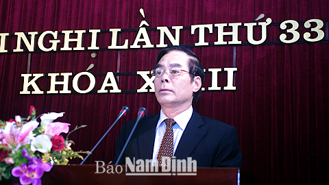 Đồng chí Nguyễn Khắc Hưng, Bí thư Tỉnh ủy phát biểu kết luận hội nghị.