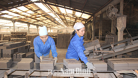 Sản xuất gạch tuy-nen tại Cty CP Vật liệu và xây lắp Nghĩa Hưng.