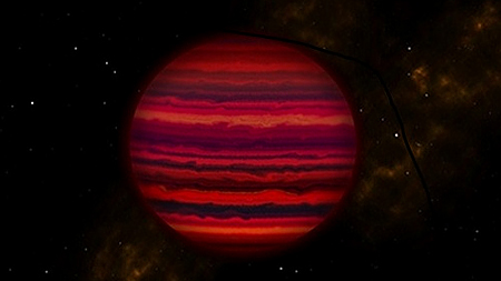 Hình minh họa ngôi sao lùn nâu WISE 0855, nơi có khả năng tạo ra những đám mây nước bên ngoài Thái Dương Hệ. Hình dạng của nó tương đối giống sao Mộc. (Ảnh: AURA).