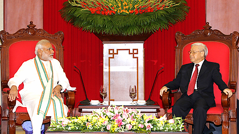 Tổng Bí thư Nguyễn Phú Trọng tiếp Thủ tướng Cộng hòa Ấn Độ N.Mô-đi thăm chính thức Việt Nam.