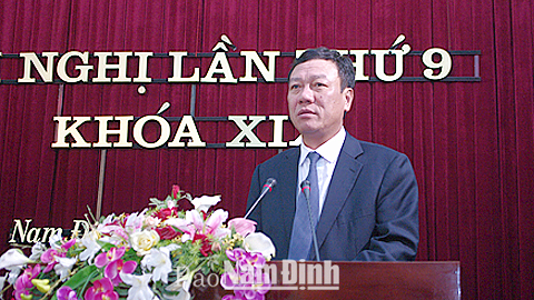 Đồng chí Đoàn Hồng Phong, Ủy viên BCH Trung ương Đảng, Bí thư Tỉnh ủy, Trưởng đoàn Đoàn đại biểu Quốc hội của tỉnh phát biểu kết luận hội nghị.