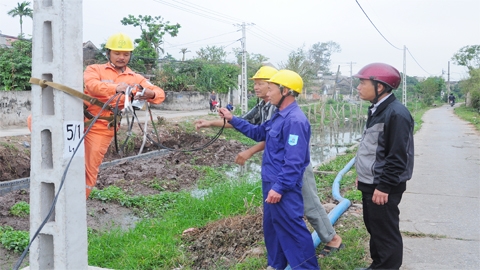 Điện lực Mỹ Lộc tổ chức lắp đặt miễn phí hệ thống điện chiếu sáng công cộng cho nhân dân xóm 5 xã Mỹ Trung