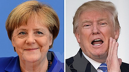 Thủ tướng Đức Angela Merkel - trái và Tổng thống đắc cử Mỹ Donald Trump - phải. (Ảnh: AFP/TTXVN)