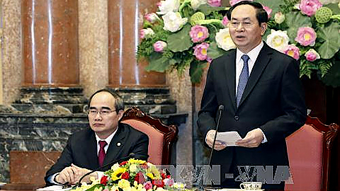 Chủ tịch nước Trần Đại Quang phát biểu tại Hội nghị. 