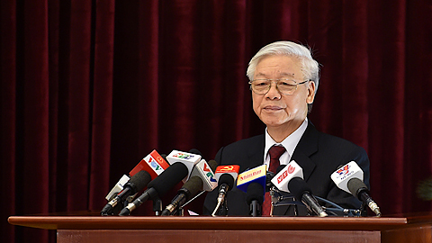 Tổng Bí thư Nguyễn Phú Trọng phát biểu tại phiên bế mạc Hội nghị Trung ương 5.