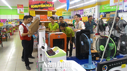 Khách hàng lựa chọn mua hàng điện lạnh tại một cửa hàng trên địa bàn Thành phố Nam Định.