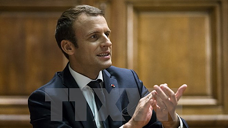 Tổng thống Pháp Emmanuel Macron tại hội nghị Thỏa thuận môi trường toàn cầu ở thủ đô Paris ngày 24/6. (Nguồn: EPA/TTXVN)