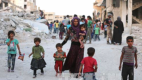 Thị trấn al-Nashabiyah, Đông Ghouta, Syria ngày 27/6. Ảnh: AFP/TTXVN