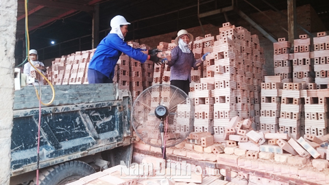 Sản phẩm gạch sản xuất theo công nghệ lò tuy-nen tại Cty CP Vật liệu xây dựng Ninh Cường, xã Trực Phú (Trực Ninh).