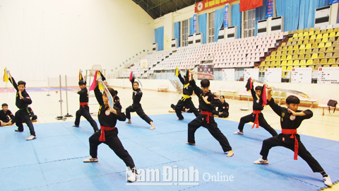 VĐV thuộc bộ môn võ cổ truyền của Trường Nghiệp vụ TDTT Nam Định tập luyện tại Nhà thi đấu Trần Quốc Toản (TP Nam Định).