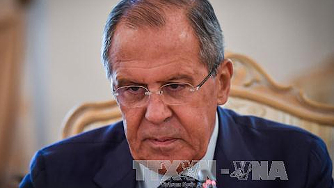 Ngoại trưởng Nga Sergei Lavrov tại cuộc họp báo ở Moskva ngày 16/8. Ảnh: AFP/TTXVN 