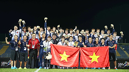 Niềm vui đoạt ngôi vô địch của Đội tuyển bóng đá nữ Việt Nam.