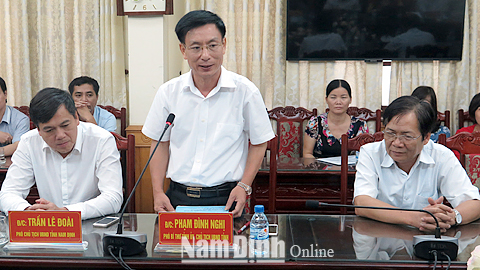 Đồng chí Phạm Đình Nghị, Phó Bí thư Tỉnh ủy, Chủ tịch UBND tỉnh phát biểu tại buổi làm việc.