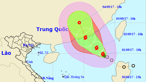 Vị trí và hướng di chuyển của cơn bão số 8. Ảnh: TTKTTVTW