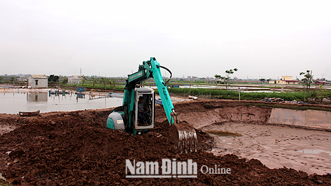 Nông dân xã Giao Thịnh chuyển đổi diện tích trồng lúa kém hiệu quả sang nuôi thủy sản nước lợ.