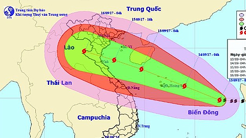 Vị trí và hướng di chuyển của cơn bão số 10. (Nguồn: nchmf.gov.vn)