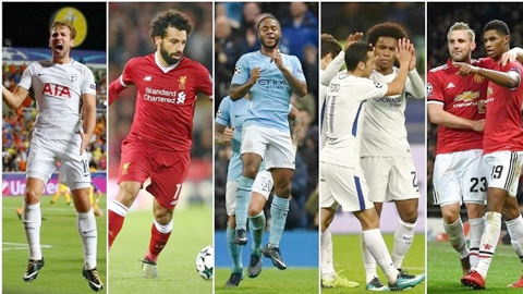 Đại diện của năm đội bóng Anh (từ trái qua): Tottenham, Liverpool, Man City, Chelsea và Man United - những đối thủ mà không ai muốn gặp.