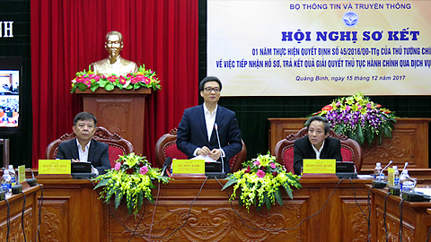 Đồng chí Vũ Đức Đam, Phó Thủ tướng Chính phủ phát biểu chỉ đạo hội nghị tại điểm cầu Quảng Bình.