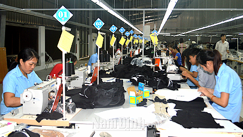 Sản xuất trang phục xuất khẩu tại Cty TNHH Nam Âu, xã Hiển Khánh (Vụ Bản).