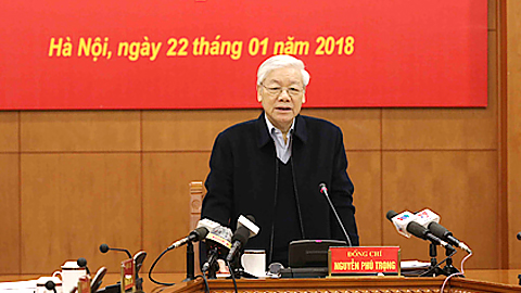 Tổng Bí thư Nguyễn Phú Trọng, Trưởng Ban Chỉ đạo Trung ương về phòng, chống tham nhũng phát biểu kết luận phiên họp.