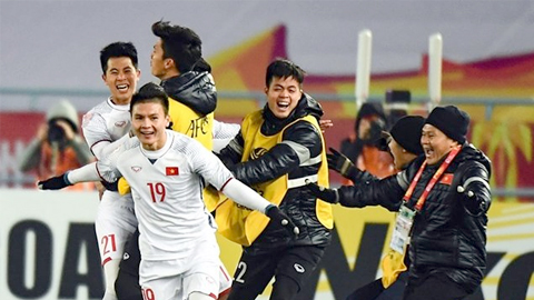 Niềm vui chiến thắng của các cầu thủ U23 Việt Nam.