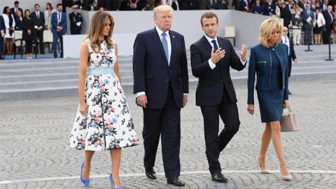 Tổng thống Donald Trump cùng phu nhân dự lễ Quốc khánh Pháp 14-7 theo lời mời của Tổng thống Emmanuel Macron. (Ảnh: Reuters)