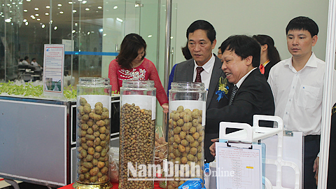 Tham quan gian hàng trưng bày thiết bị, sản phẩm công nghệ của tỉnh Nam Định tại Hội chợ thiết bị công nghệ, tổ chức tại Hải Phòng.