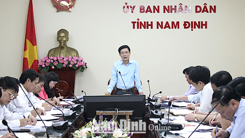 Đồng chí Phạm Đình Nghị, Phó Bí thư Tỉnh ủy, Chủ tịch UBND tỉnh phát biểu tại cuộc họp.