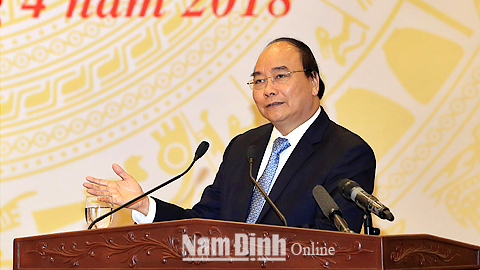 Thủ tướng Nguyễn Xuân Phúc phát biểu kết luận hội nghị. Ảnh: Thống Nhất - TTXVN